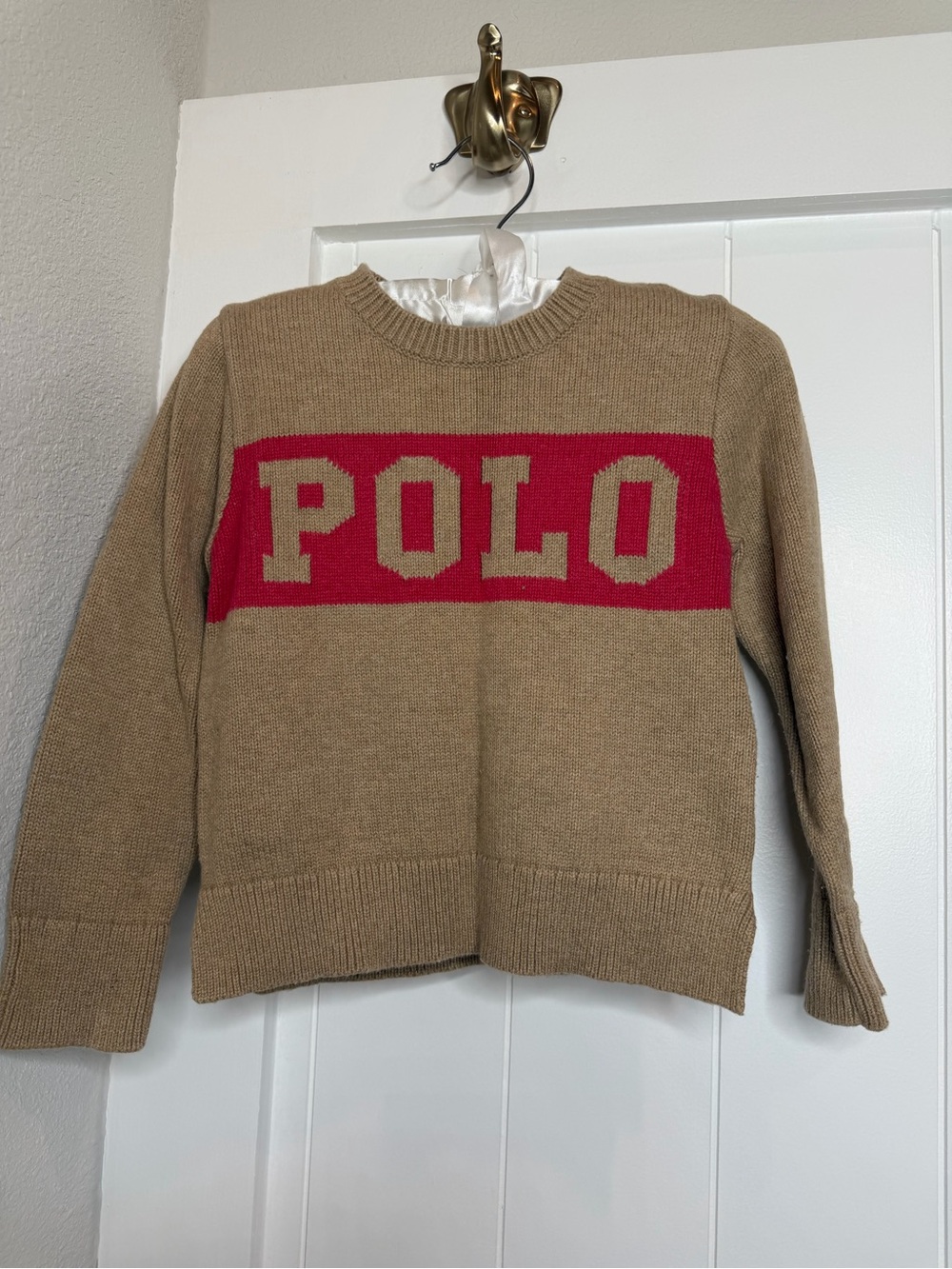 Polo by Ralph Lauren Tan Crewneck Sweater with Red POLO Panel